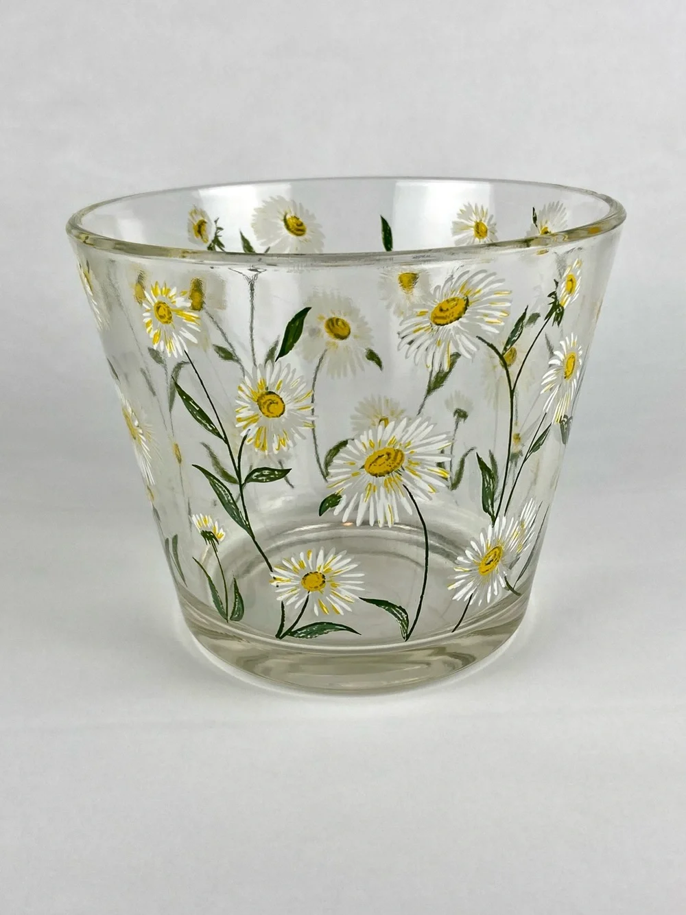 Vintage Cera Small Glass Ice Bucket With Daisy Motif Cottagecore Grandmillennial